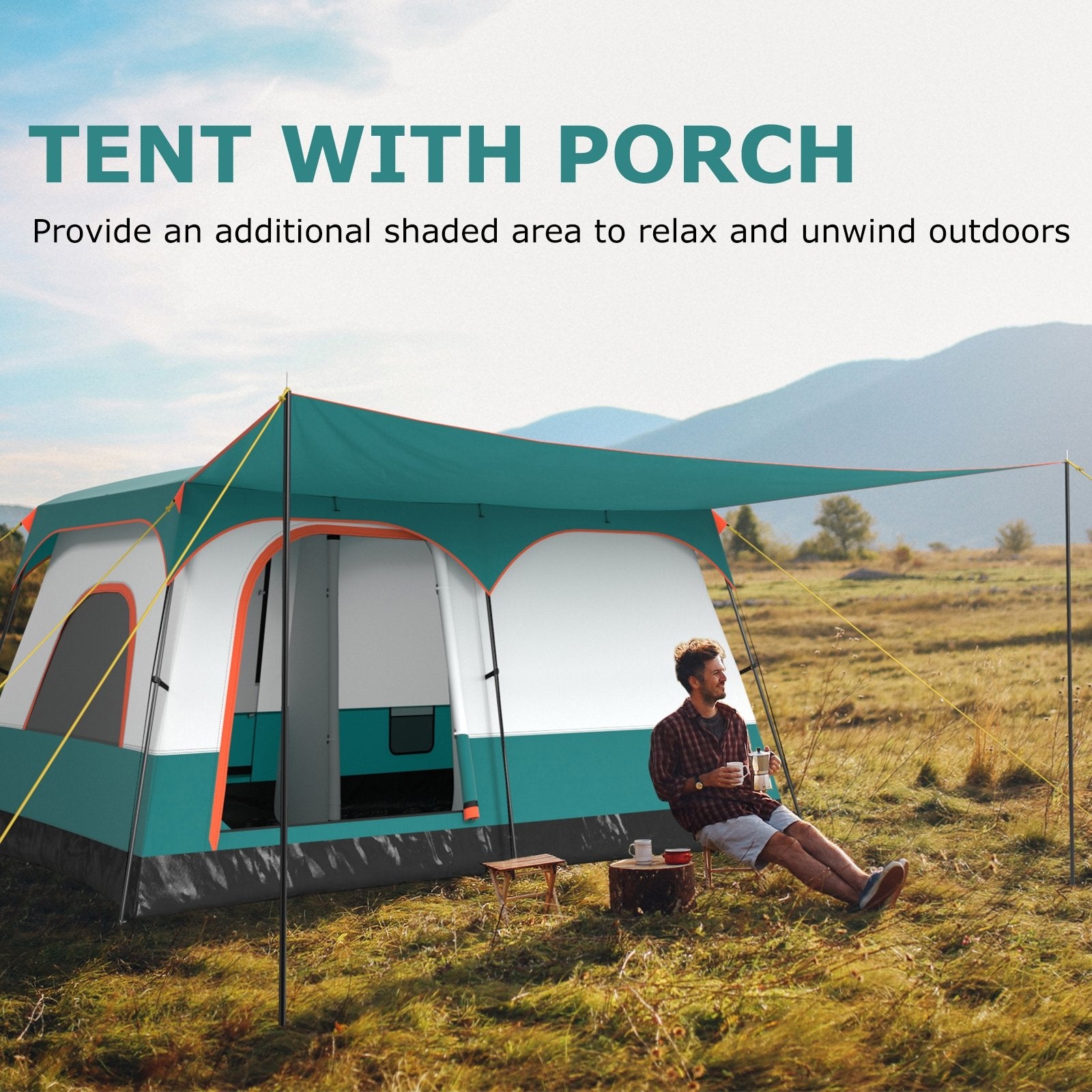 6-8 Person Camping Tent with Double Rooms and 2 Doors, Green Tents at Gallery Canada