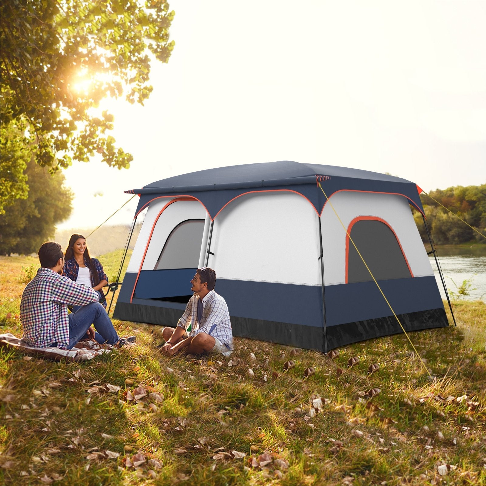 6-8 Person Camping Tent with Double Rooms and 2 Doors, Navy Tents at Gallery Canada