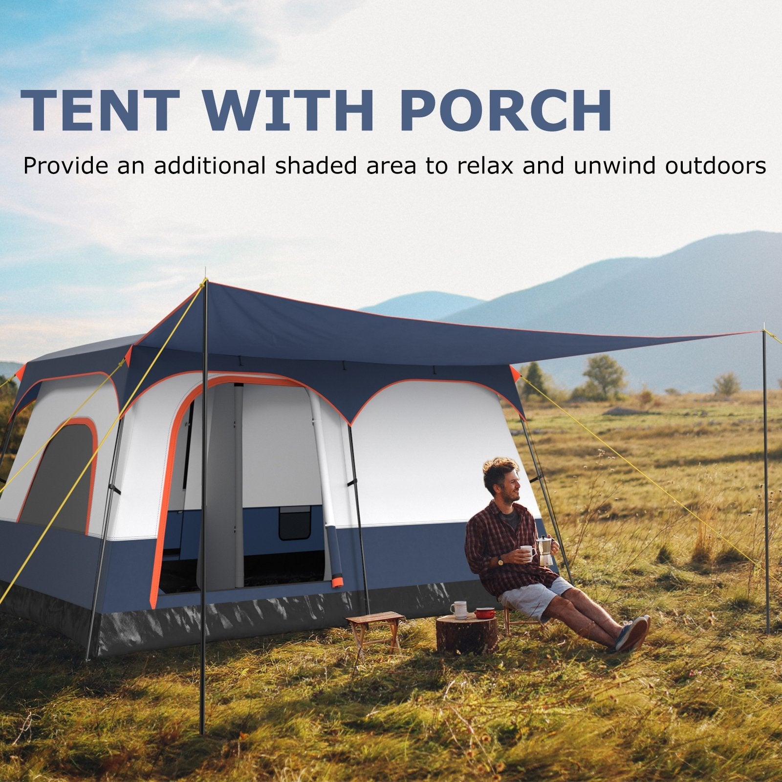 6-8 Person Camping Tent with Double Rooms and 2 Doors, Navy Tents at Gallery Canada