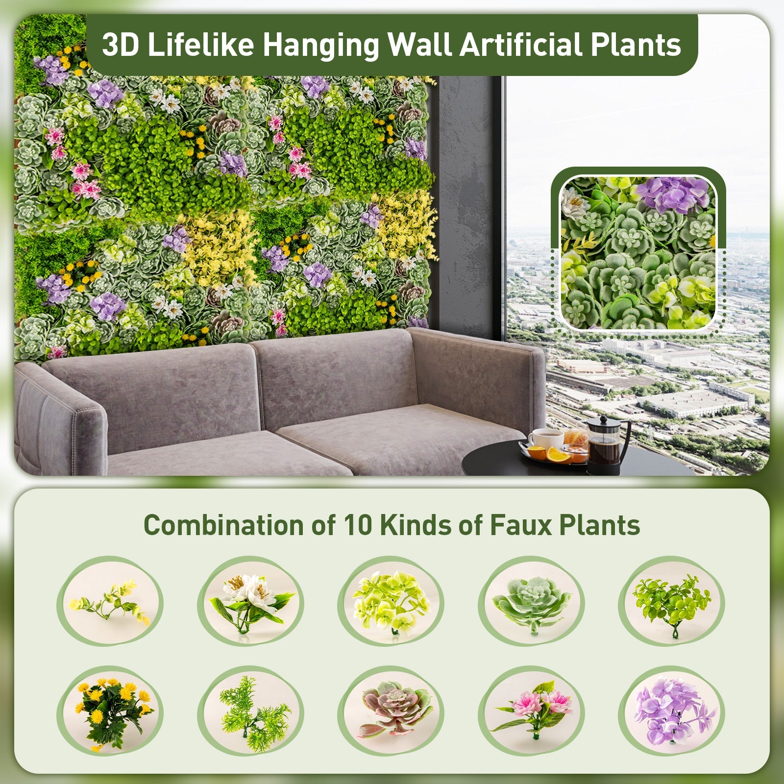 20" x 20" 3D Hanging Succulents with 10 Types of Mixed Faux Plants for Balcony Home, Green Faux Plants   at Gallery Canada