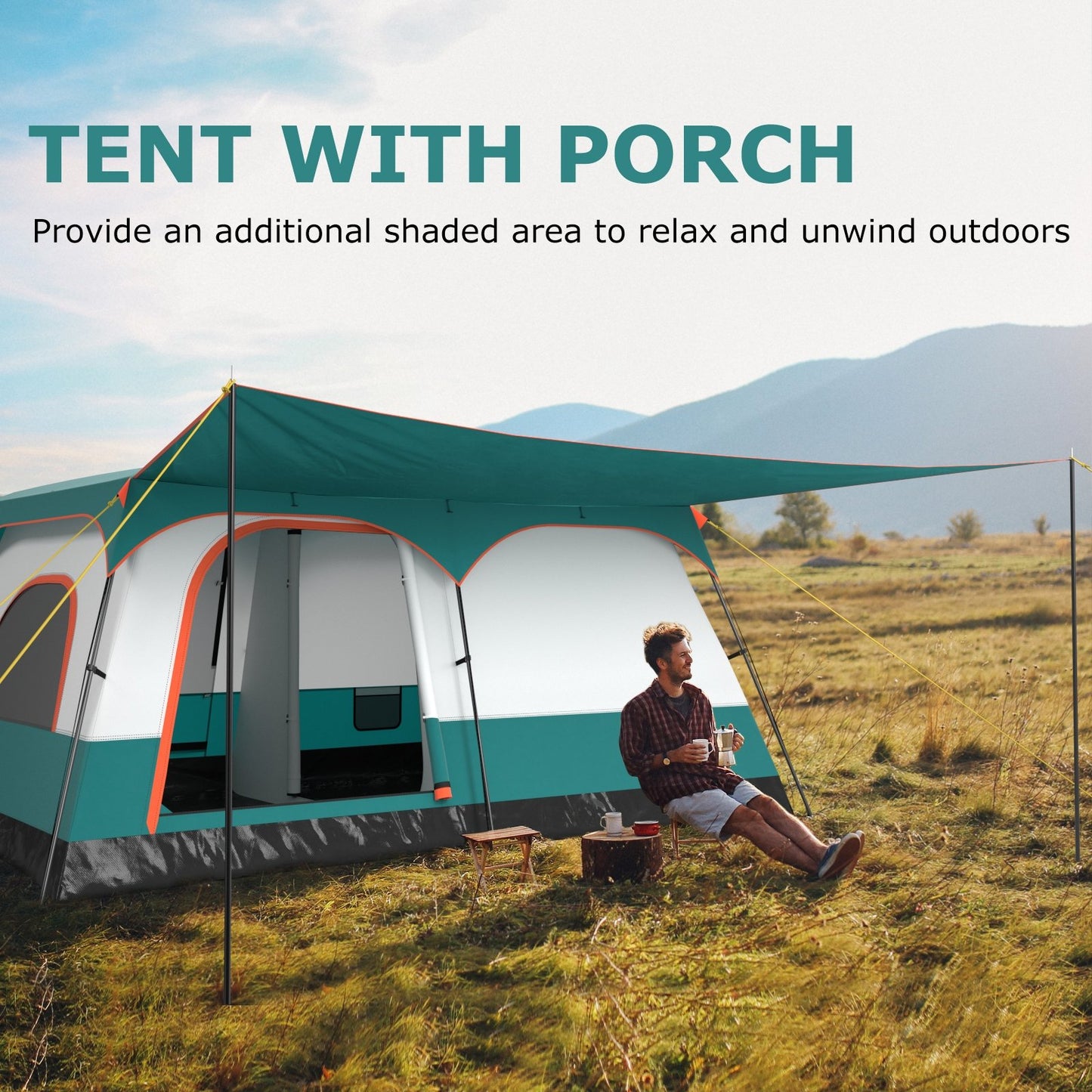 8-10 Person Camping Tent with Double Rooms and 2 Doors, Green Tents at Gallery Canada