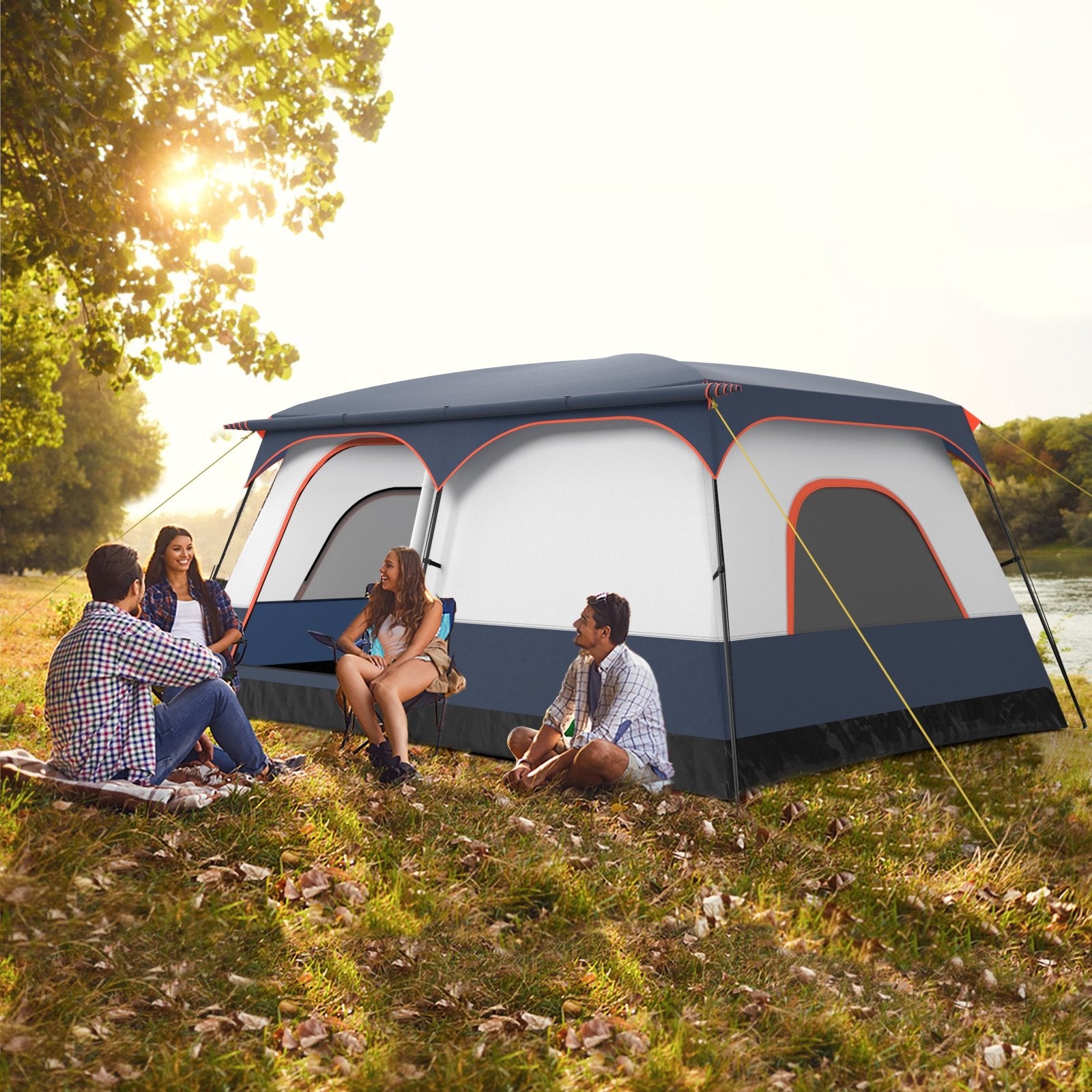 8-10 Person Camping Tent with Double Rooms and 2 Doors, Navy Tents at Gallery Canada