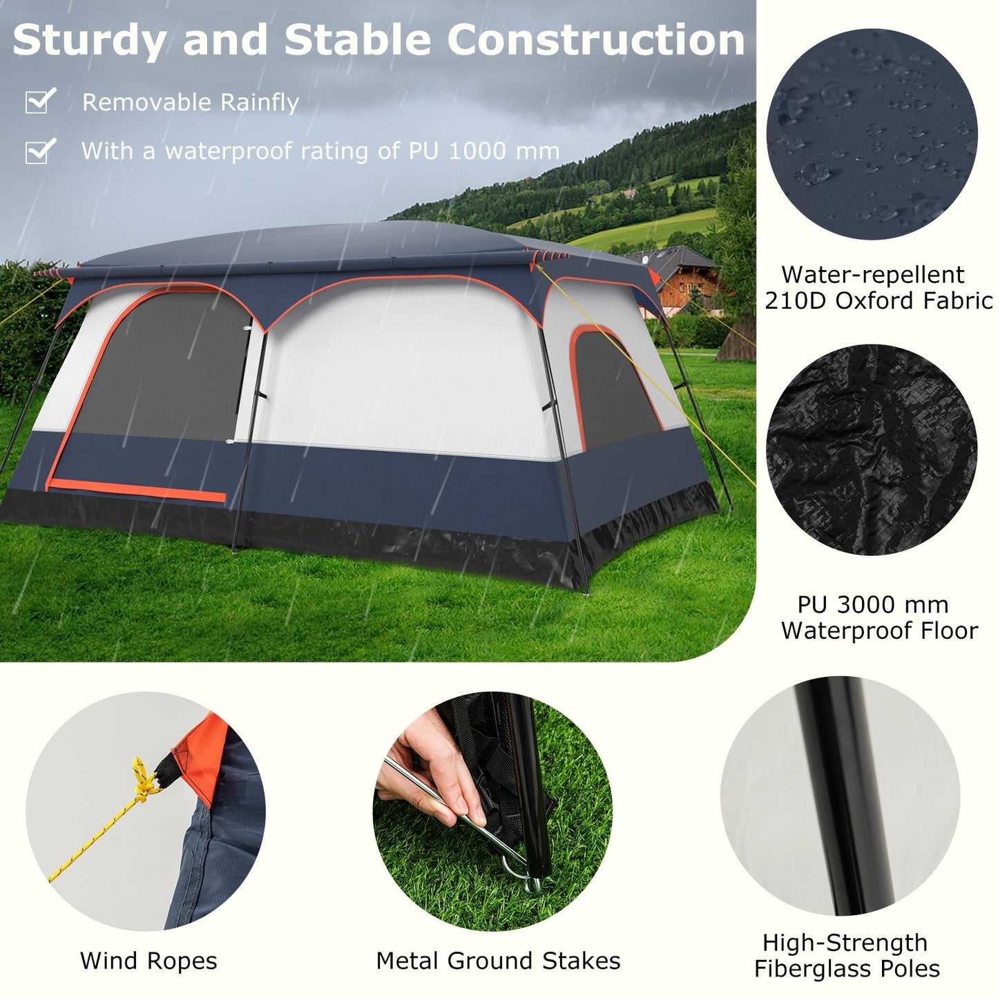 8-10 Person Camping Tent with Double Rooms and 2 Doors, Navy Tents at Gallery Canada