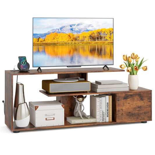 60 Inch Entertainment Center TV Stand with Power Outlet, Rustic Brown Entertainment Centers & TV Stands Rustic Brown at Gallery Canada