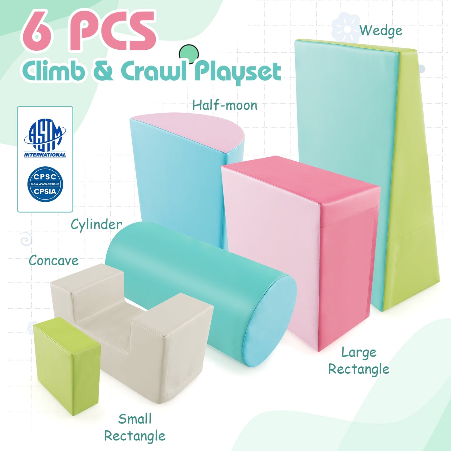 6 Pieces Foam Climbing Blocks Indoor Climb and Crawl Activity Playset with Rectangles, Green Climbers & Slides   at Gallery Canada