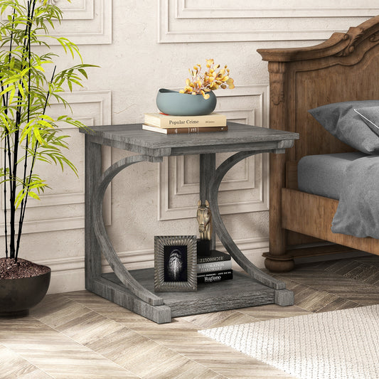 C-shaped 24 Inch 2 Tier Square End Table Sofa Side Table-Grey, Gray End & Side Tables Gray at Gallery Canada