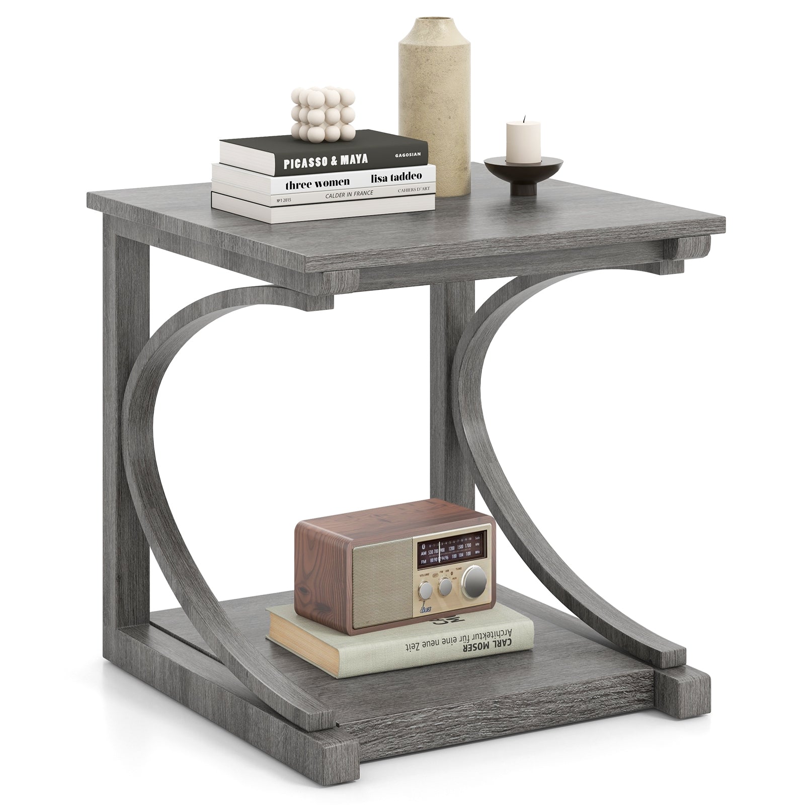 C-shaped 24 Inch 2 Tier Square End Table Sofa Side Table-Grey, Gray End & Side Tables at Gallery Canada