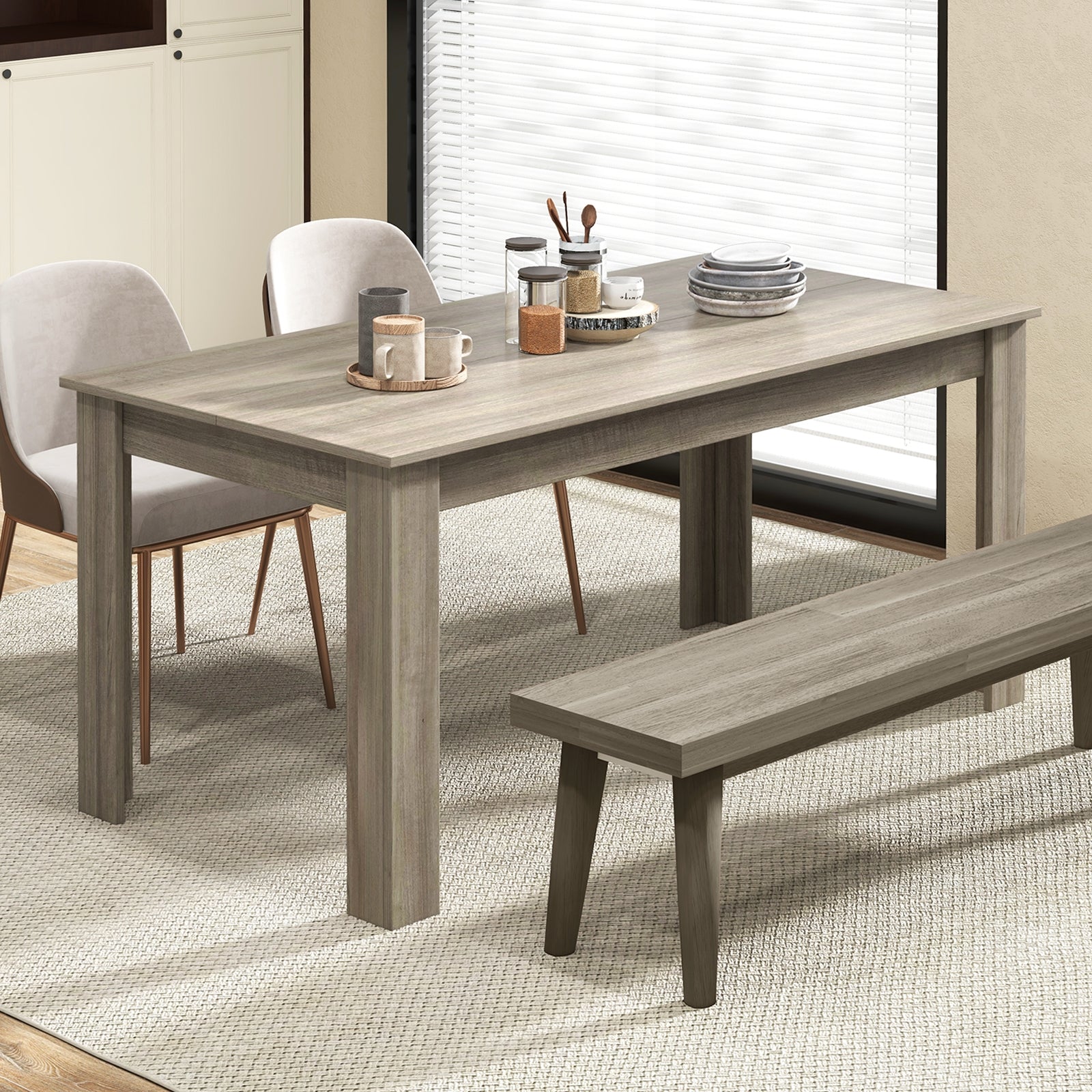 63 Inch Rectangular Modern Dining Kitchen Table, Light Gray Dining Tables   at Gallery Canada