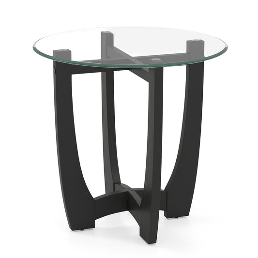 23.5 Inch Round End Side Table with Tempered Glass Tabletop, Black End & Side Tables Black at Gallery Canada