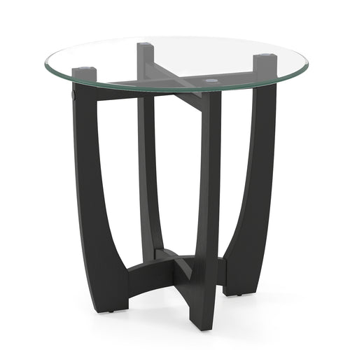 23.5 Inch Round End Side Table with Tempered Glass Tabletop, Black