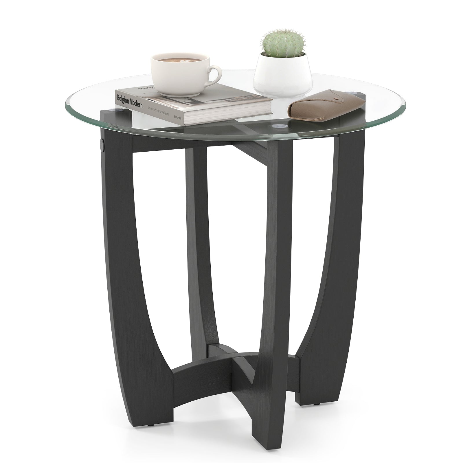 23.5 Inch Round End Side Table with Tempered Glass Tabletop, Black End & Side Tables at Gallery Canada