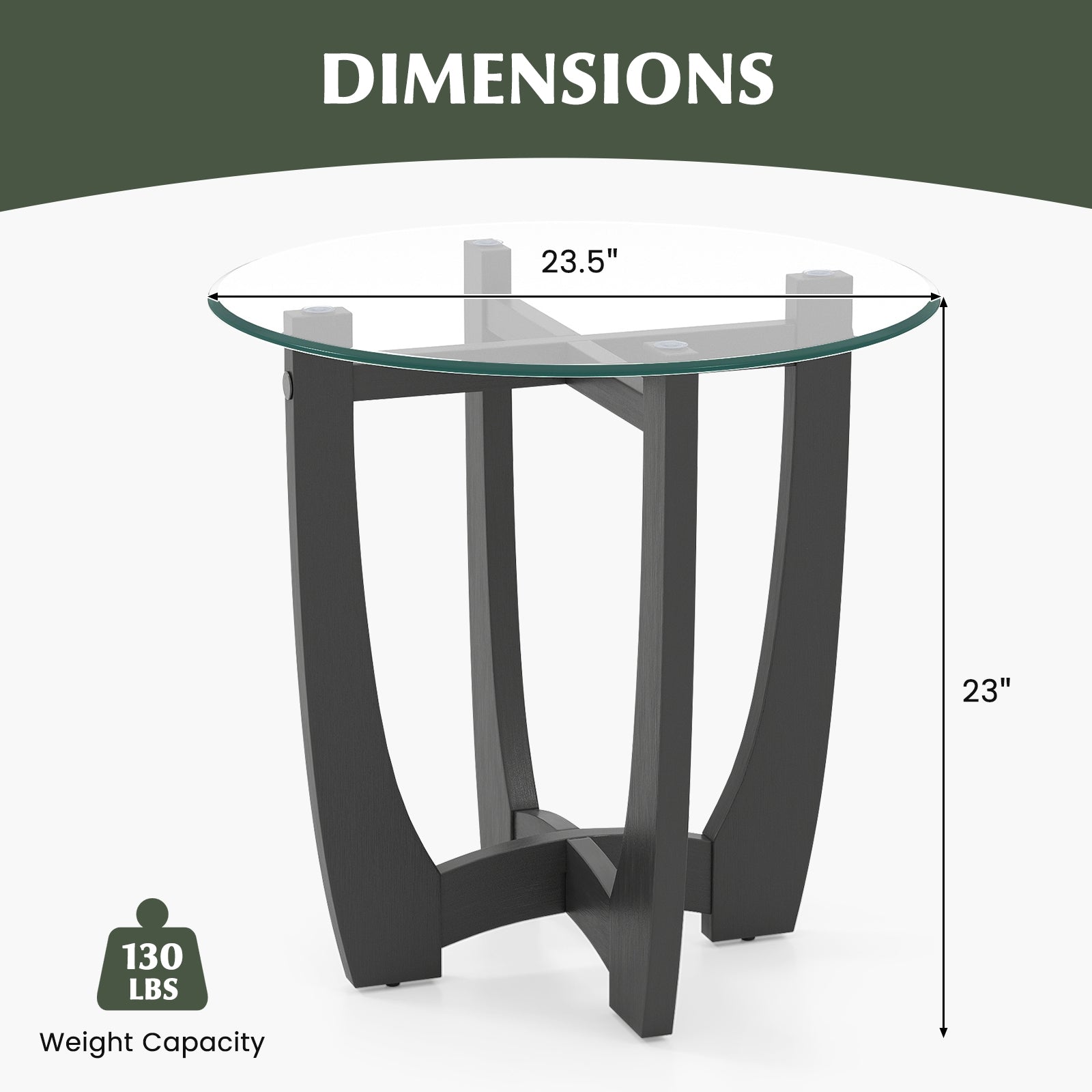 23.5 Inch Round End Side Table with Tempered Glass Tabletop, Black End & Side Tables at Gallery Canada