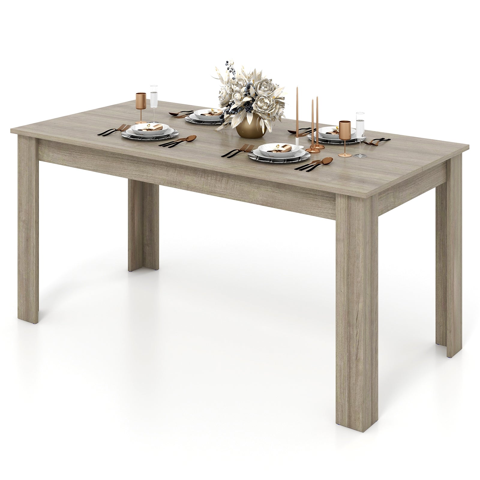 63 Inch Rectangular Modern Dining Kitchen Table, Light Gray Dining Tables   at Gallery Canada