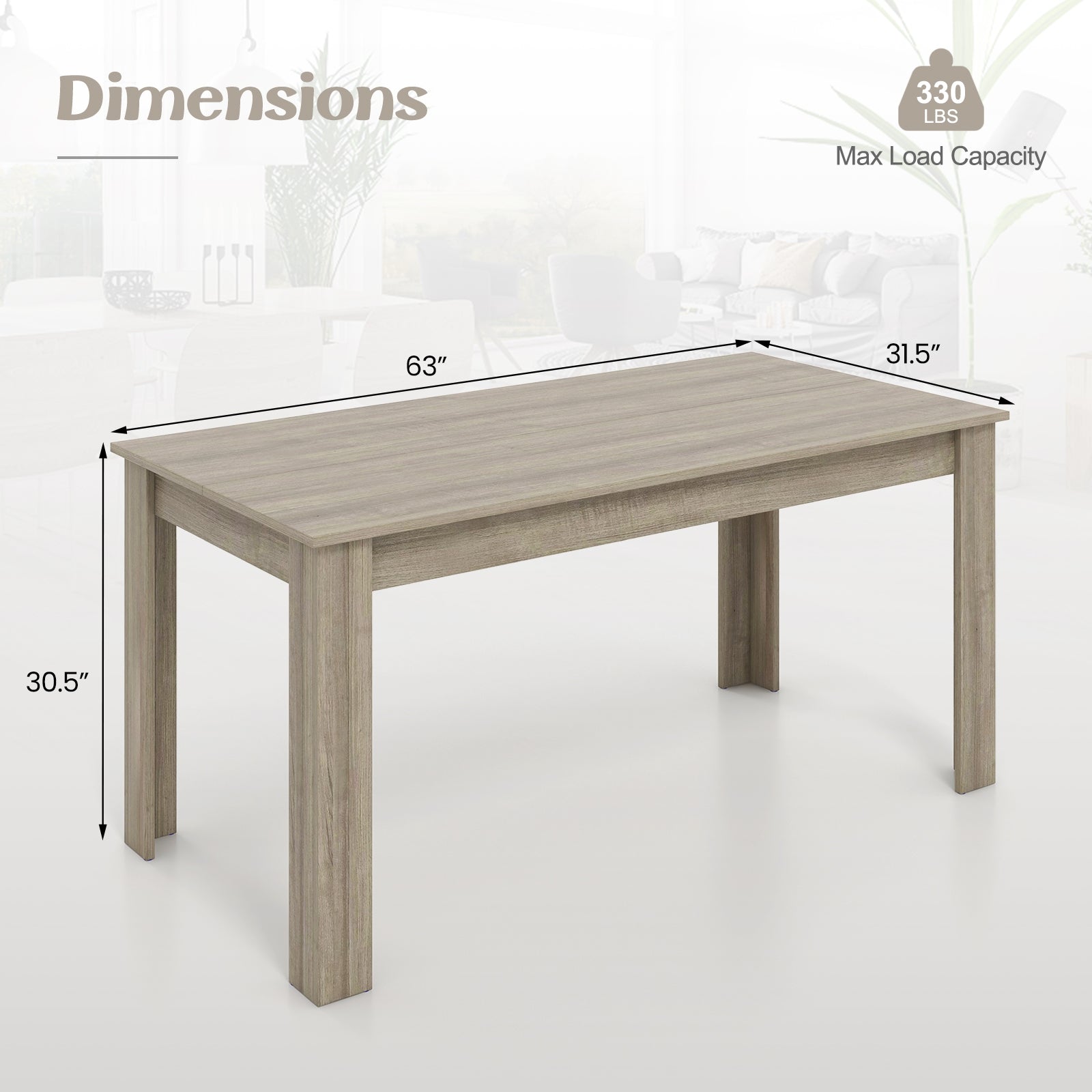 63 Inch Rectangular Modern Dining Kitchen Table, Light Gray Dining Tables   at Gallery Canada