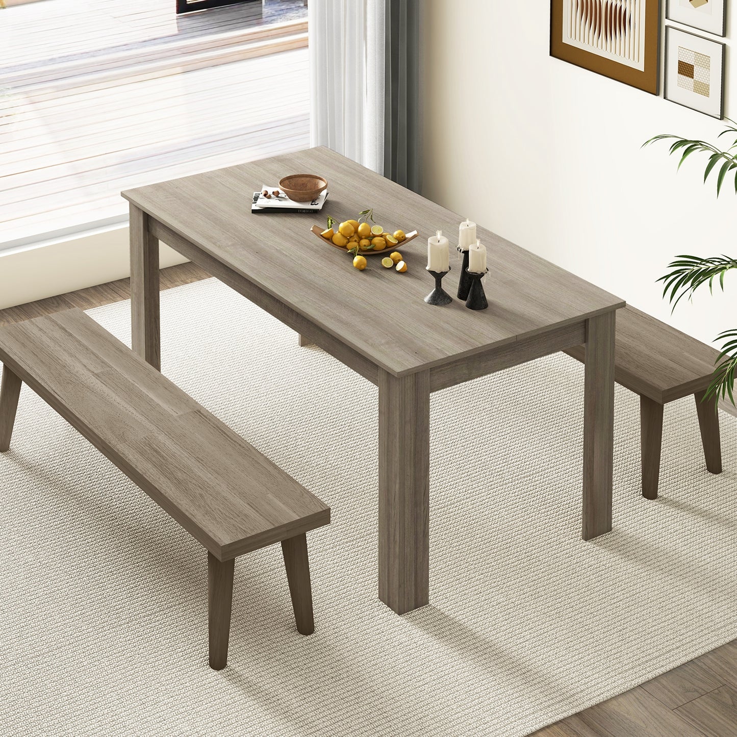 63 Inch Rectangular Modern Dining Kitchen Table, Light Gray Dining Tables   at Gallery Canada