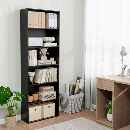 6-Tier Bookcase with 6 Open Shelves and Anti-Toppling Kits, Black Bookcases at Gallery Canada