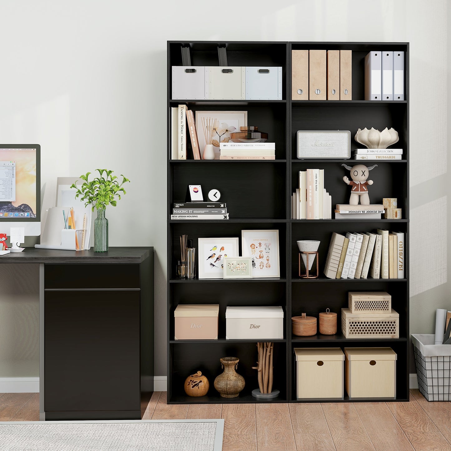 6-Tier Bookcase with 6 Open Shelves and Anti-Toppling Kits, Black Bookcases at Gallery Canada