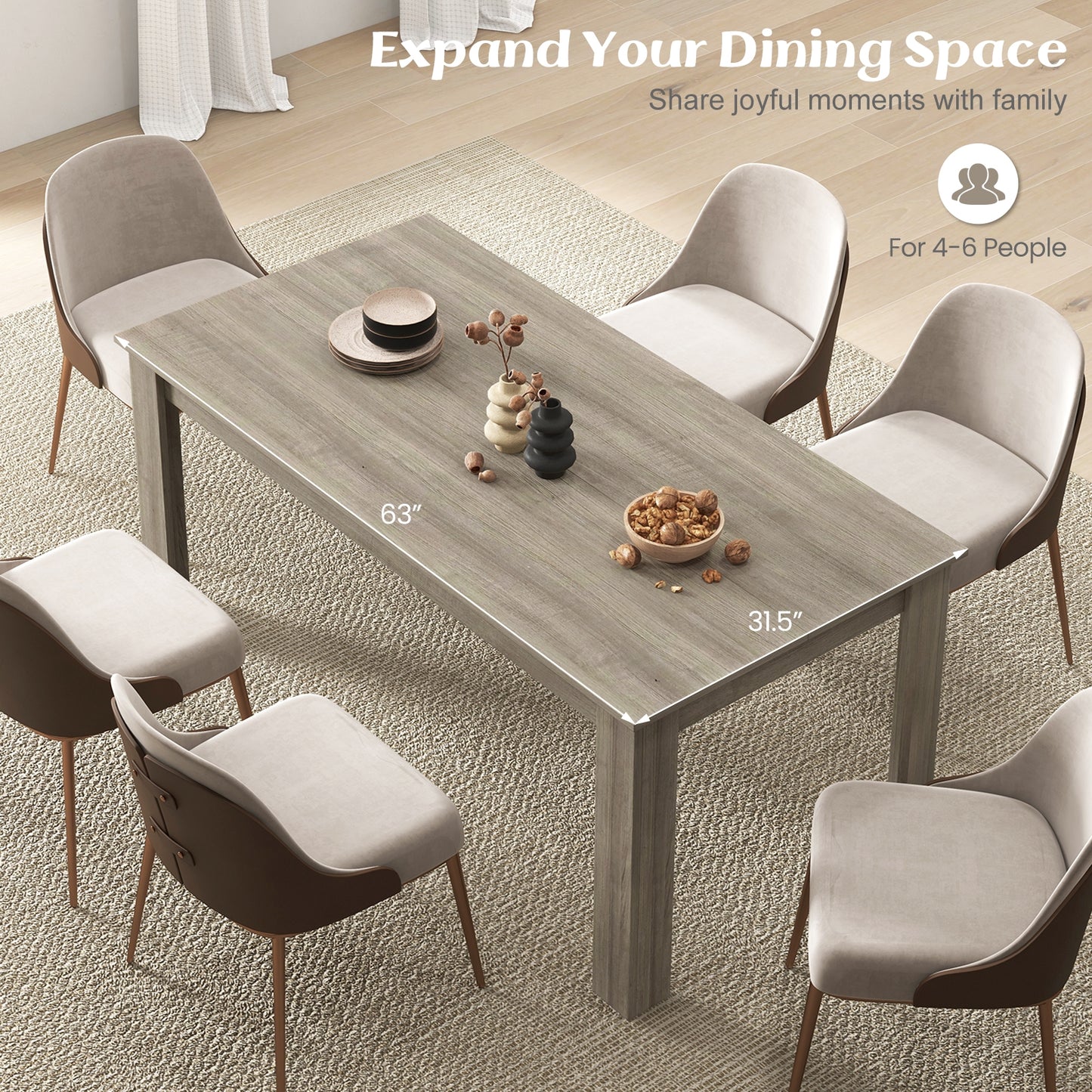 63 Inch Rectangular Modern Dining Kitchen Table, Light Gray Dining Tables   at Gallery Canada