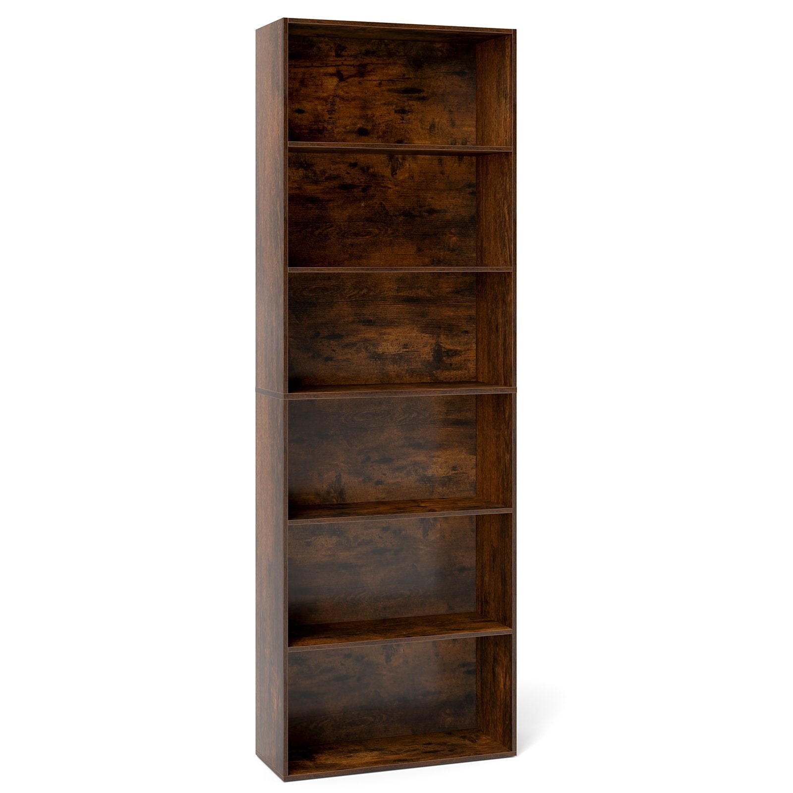 6-Tier Bookcase with 6 Open Shelves and Anti-Toppling Kits, Rustic Brown Bookcases Black, White, Rustic Brown at Gallery Canada