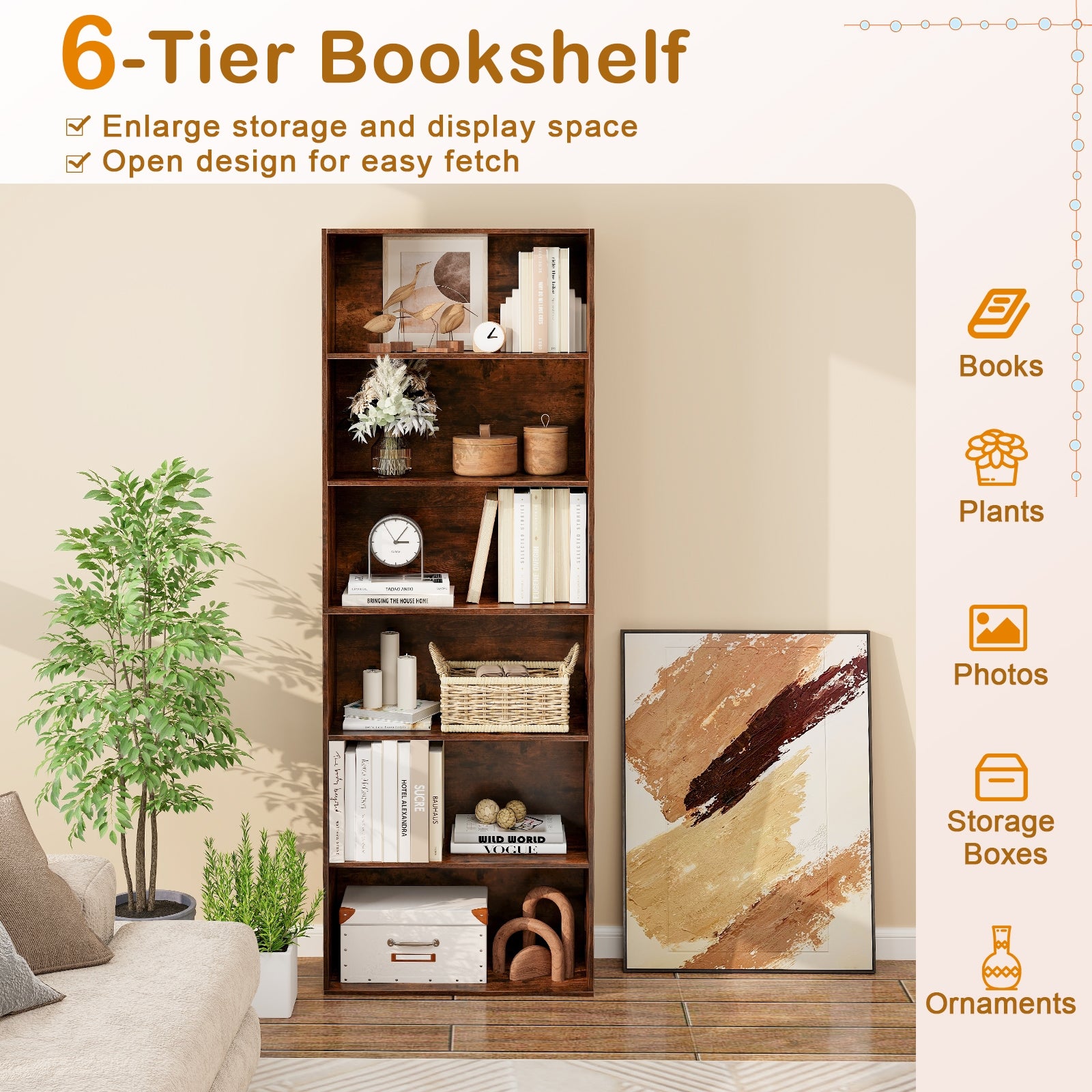 6-Tier Bookcase with 6 Open Shelves and Anti-Toppling Kits Bookcases at Gallery Canada