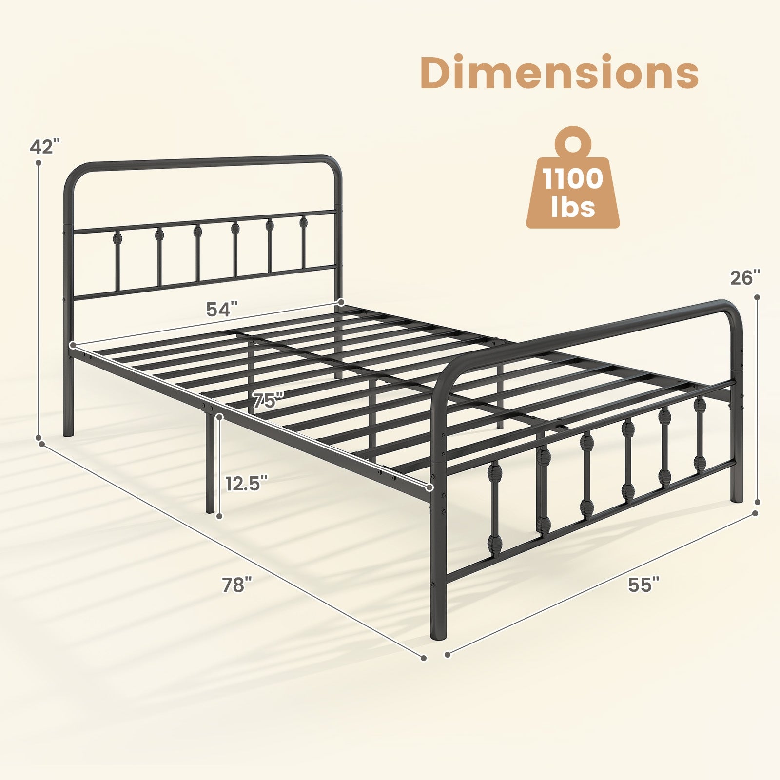 Bed Frame with Headboard and Under Bed Storage Black-Full Size Simple Bed Frame at Gallery Canada