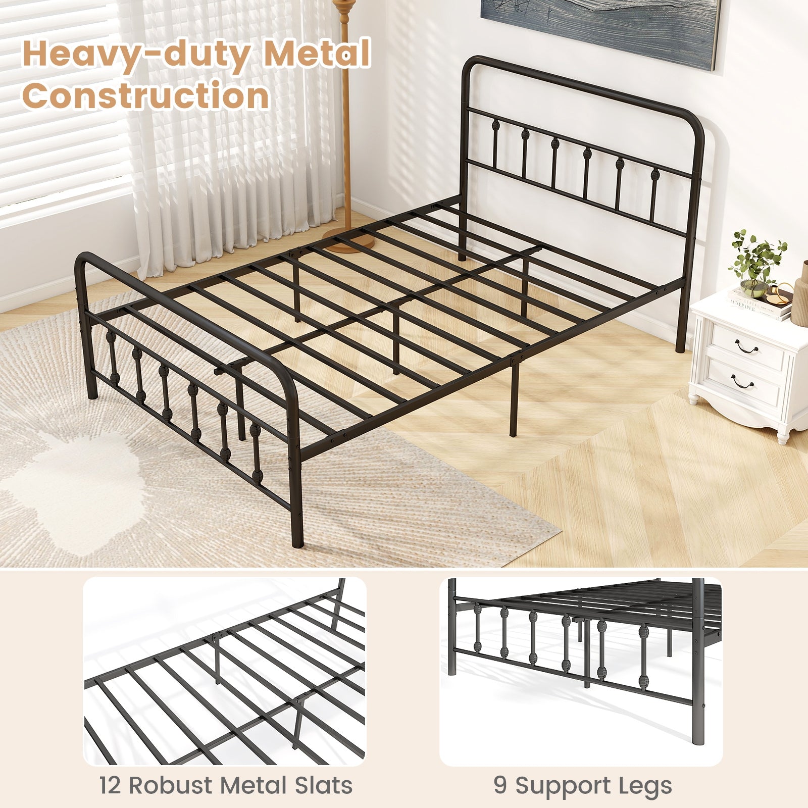 Bed Frame with Headboard and Under Bed Storage Black-Full Size Simple Bed Frame at Gallery Canada
