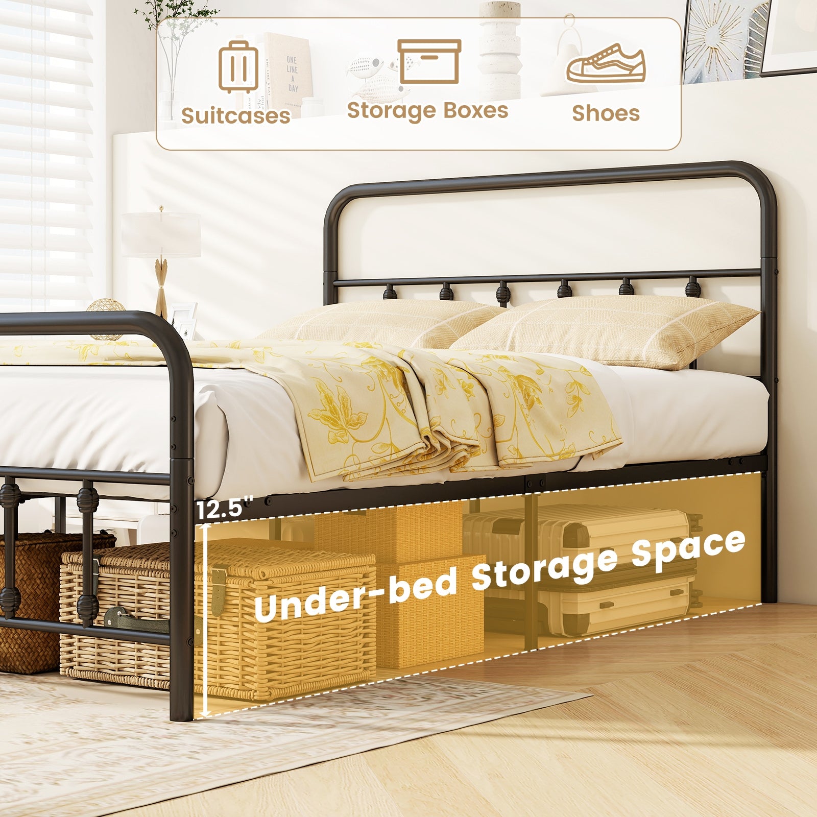 Bed Frame with Headboard and Under Bed Storage Black-Full Size Simple Bed Frame at Gallery Canada