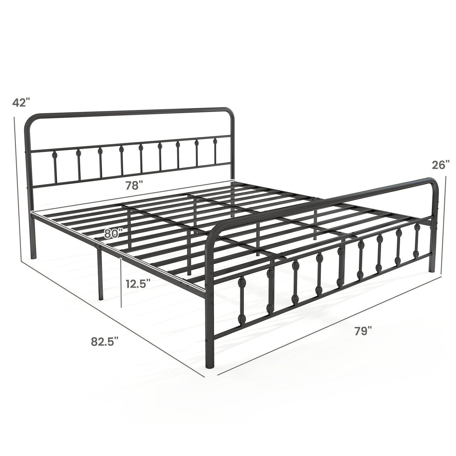 Bed Frame with Headboard and Under Bed Storage Black-King Size, Black Simple Bed Frame at Gallery Canada