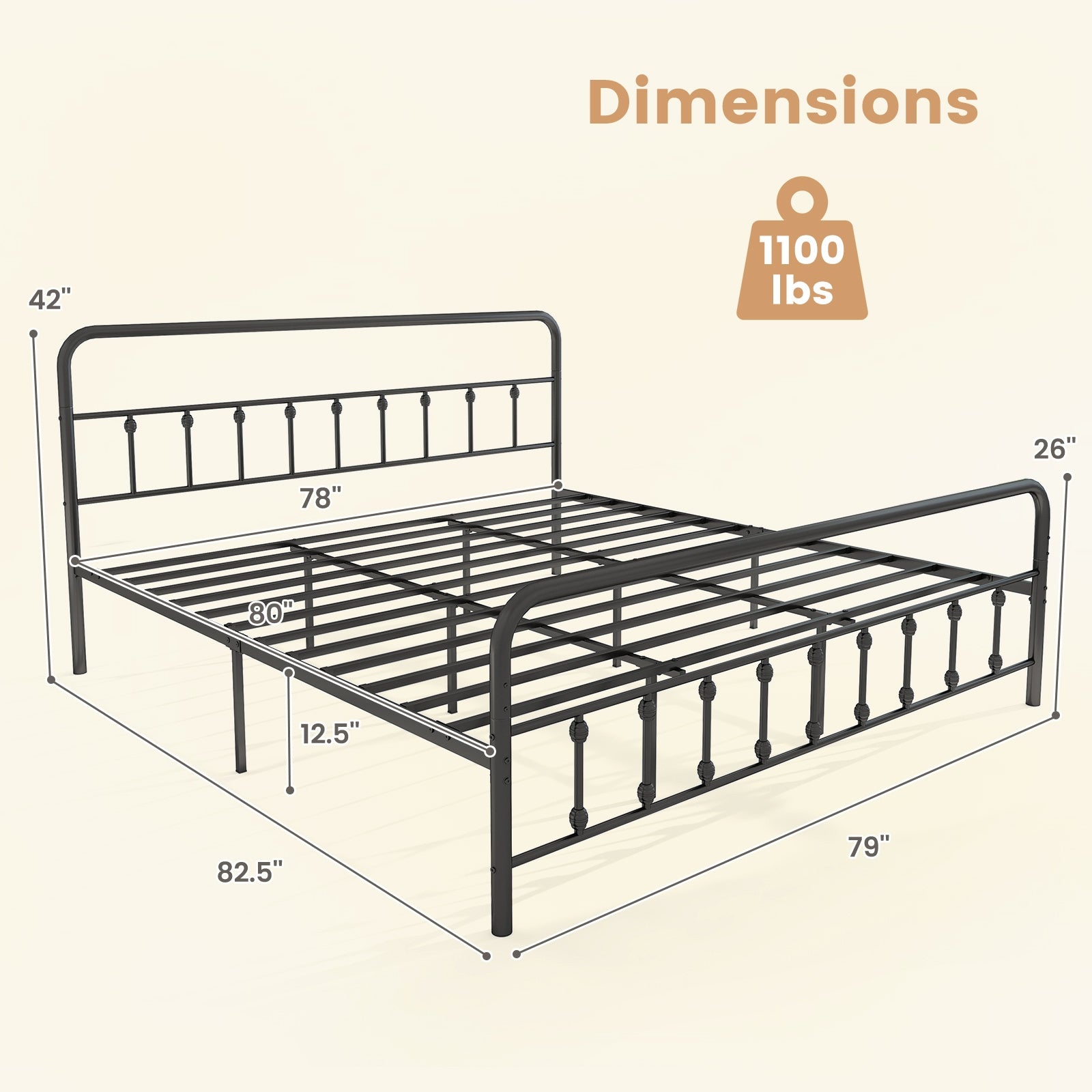 Bed Frame with Headboard and Under Bed Storage Black-King Size, Black Simple Bed Frame at Gallery Canada
