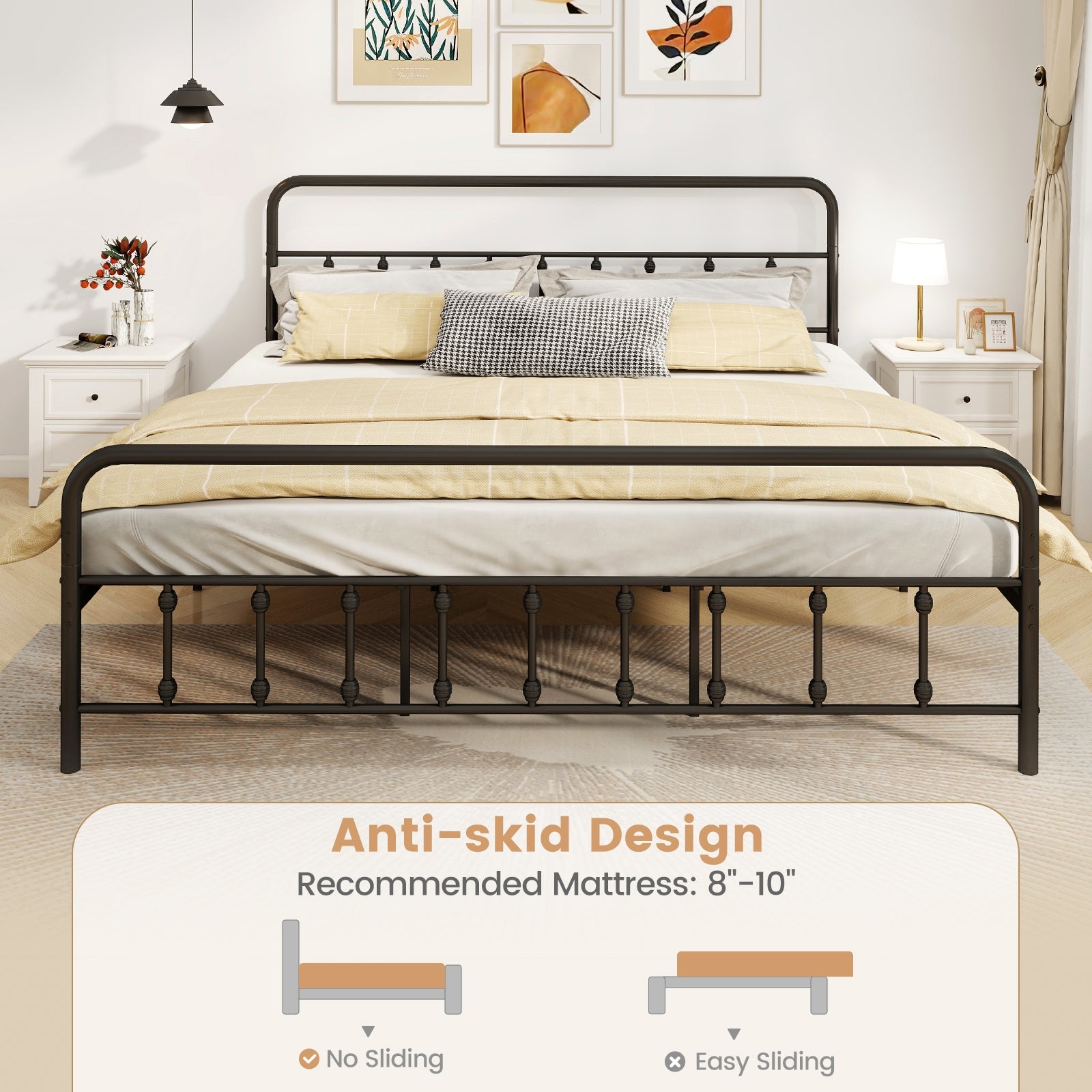 Bed Frame with Headboard and Under Bed Storage Black-King Size, Black Simple Bed Frame at Gallery Canada