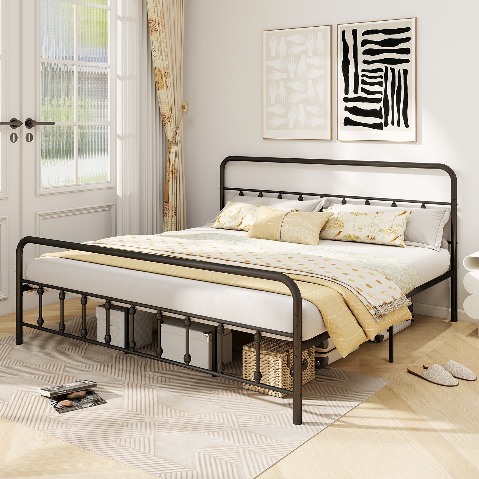 Bed Frame with Headboard and Under Bed Storage Black-King Size, Black Simple Bed Frame at Gallery Canada