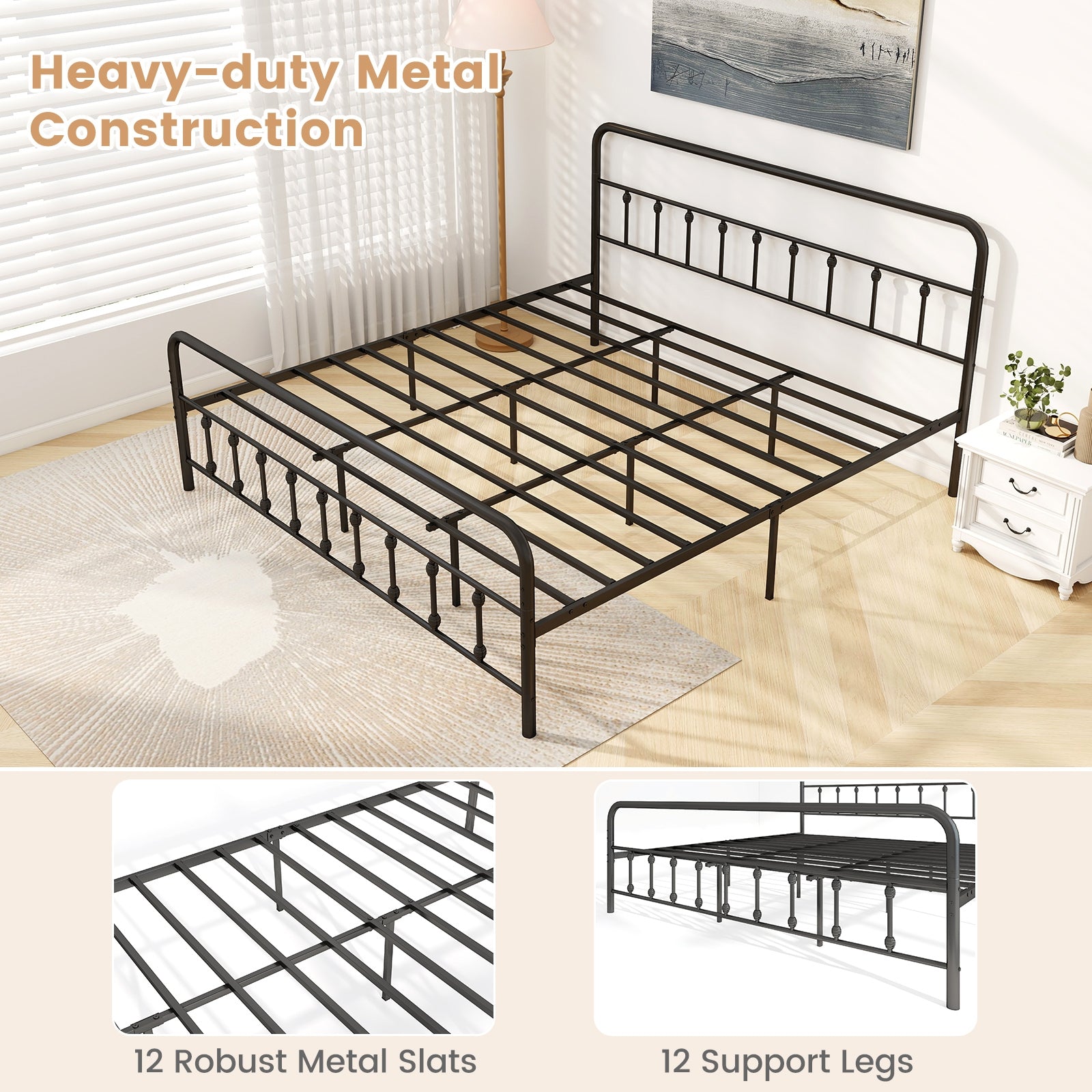 Bed Frame with Headboard and Under Bed Storage Black-King Size, Black Simple Bed Frame at Gallery Canada