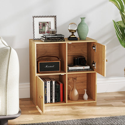 4-Cube Bookcase 3-Tier Bookshelf with Dual Anti-Tipping Kits and 2 Cabinets, Natural Bookcases at Gallery Canada