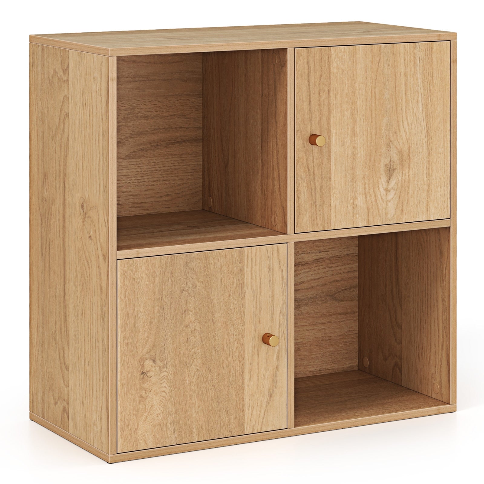 4-Cube Bookcase 3-Tier Bookshelf with Dual Anti-Tipping Kits and 2 Cabinets, Natural Bookcases at Gallery Canada