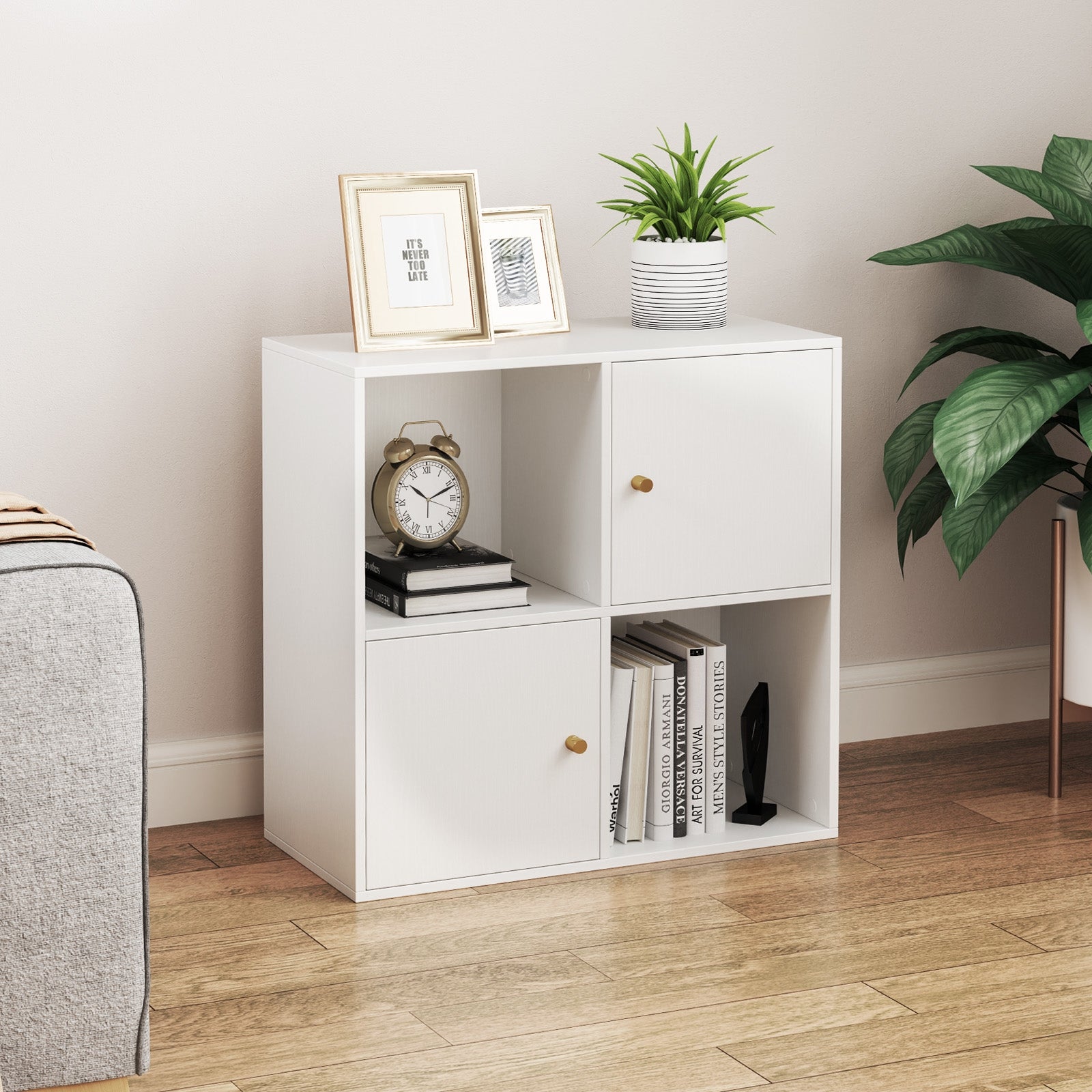 4-Cube Bookcase 3-Tier Bookshelf with Dual Anti-Tipping Kits and 2 Cabinets, White Bookcases at Gallery Canada