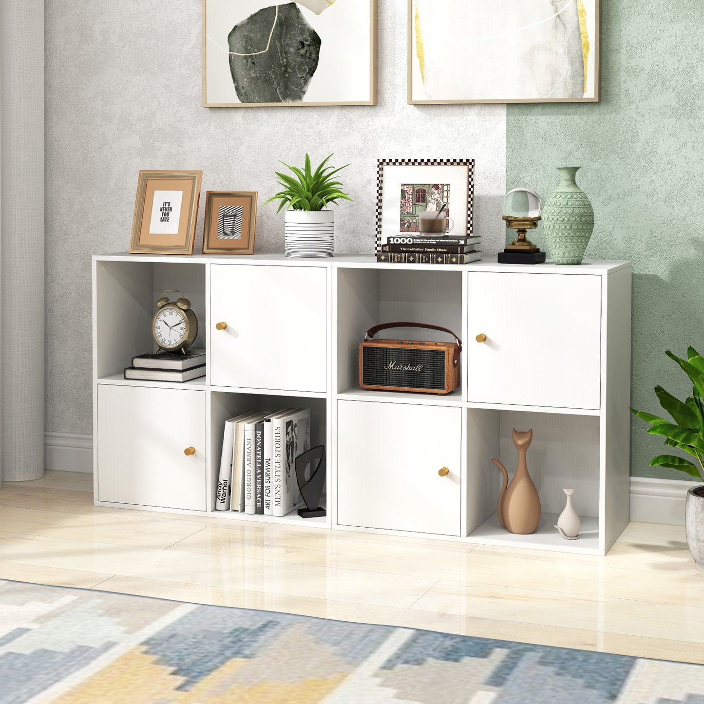 4-Cube Bookcase 3-Tier Bookshelf with Dual Anti-Tipping Kits and 2 Cabinets, White Bookcases at Gallery Canada