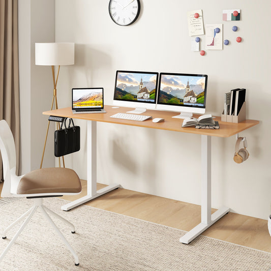 Electric Standing Desk with 3 Memory Heights and 2 Hanging Hooks and Cable Holes, Natural Standing Desks Natural at Gallery Canada