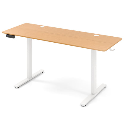 Electric Standing Desk with 3 Memory Heights and 2 Hanging Hooks and Cable Holes, Natural Standing Desks Natural at Gallery Canada