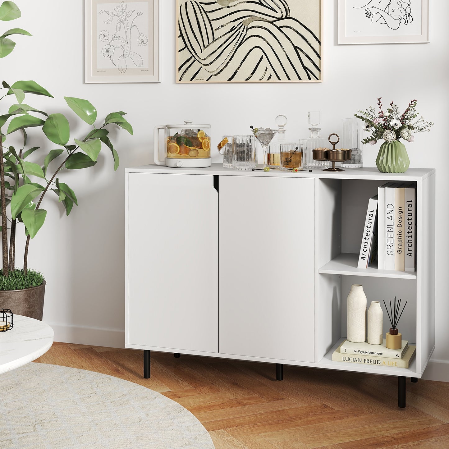 42 Inch Sideboard Buffet Cabinet Kitchen with Adjustable Shelves, White Sideboards Cabinets & Buffets at Gallery Canada