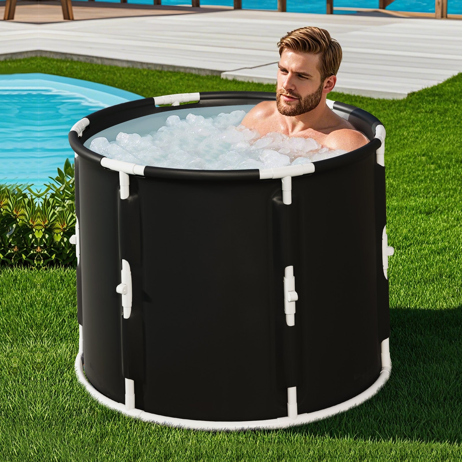 66 Gal Foldable Ice Bath Tub with Lid for Adult, Black & White Spa & Salon at Gallery Canada