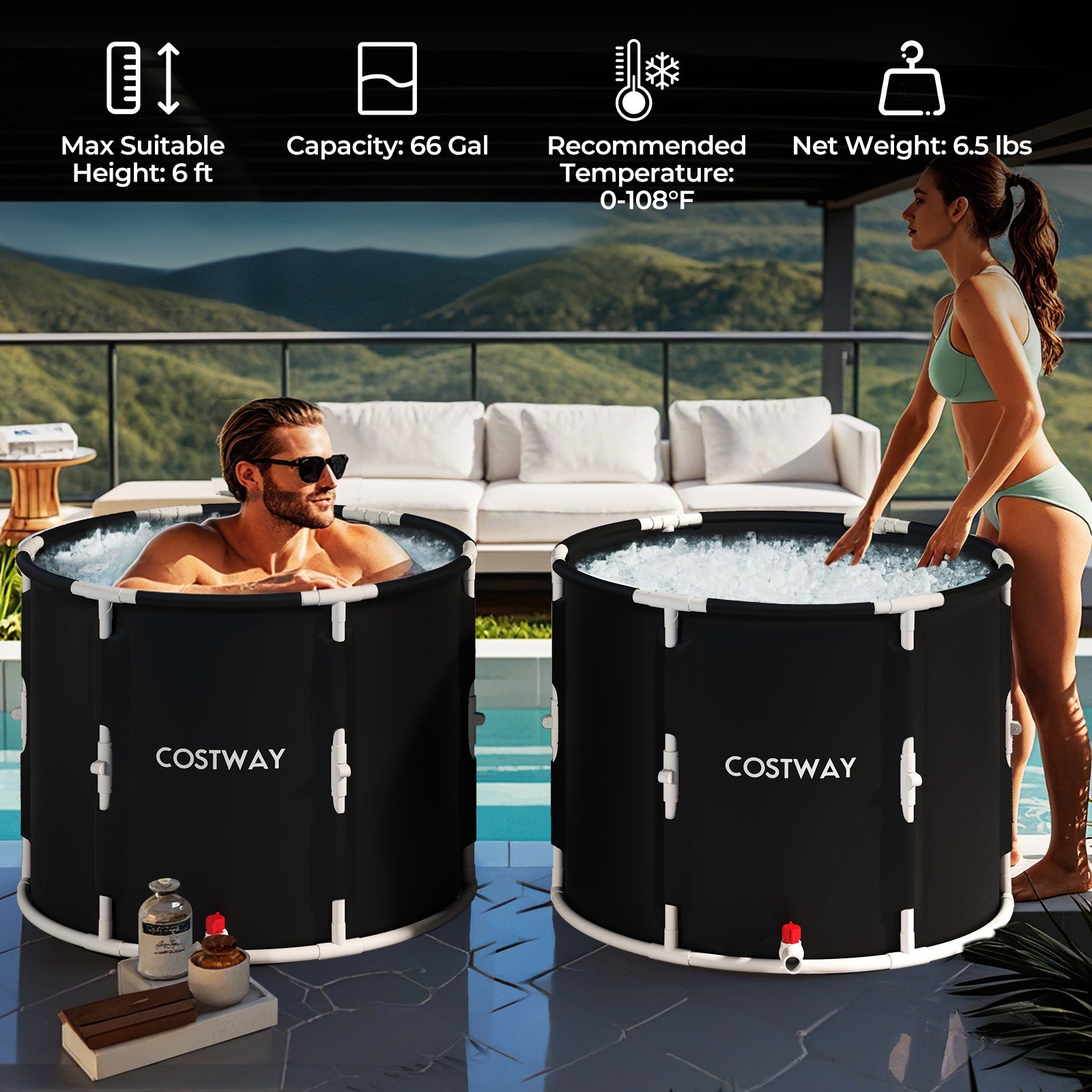 66 Gal Foldable Ice Bath Tub with Lid for Adult, Black & White Spa & Salon at Gallery Canada