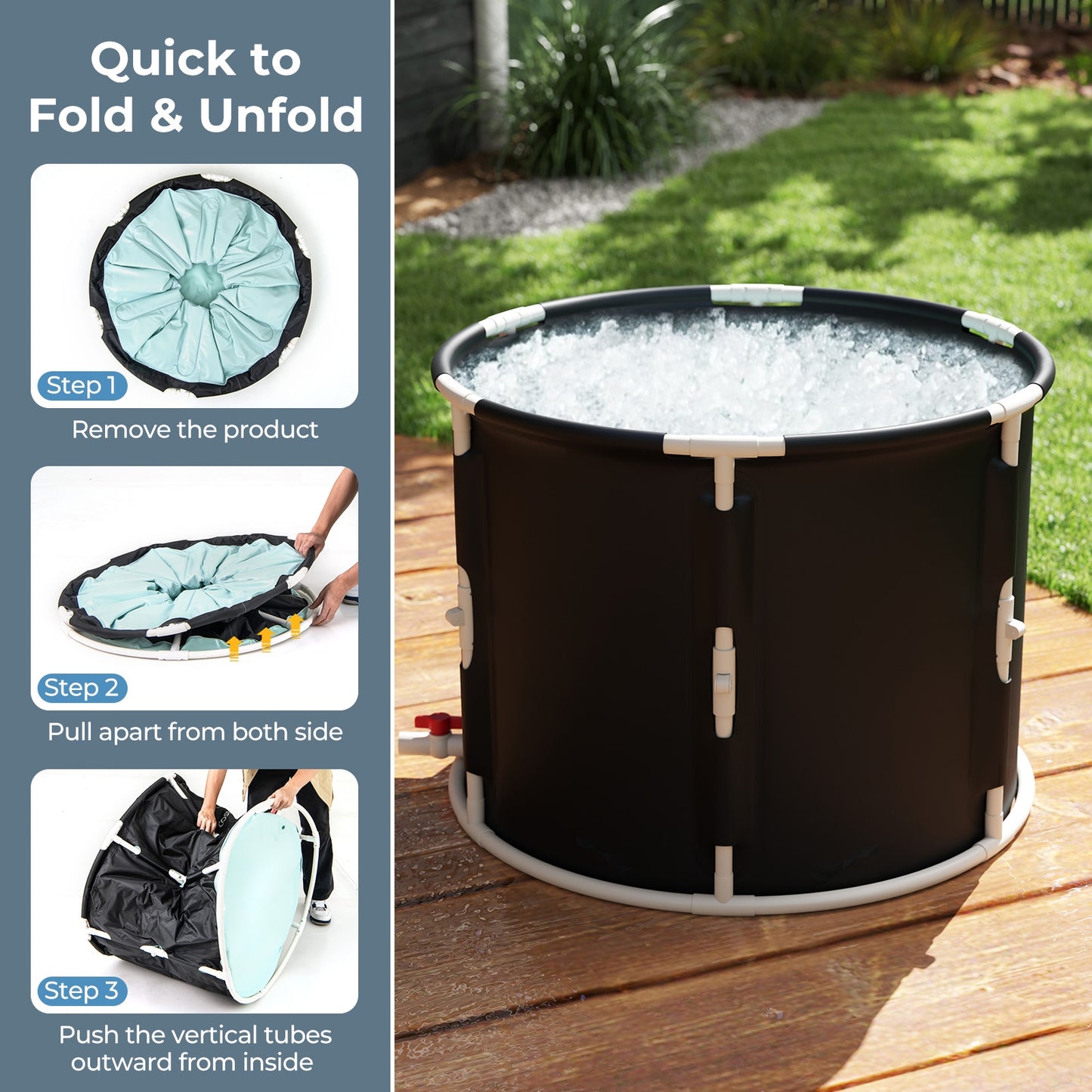 66 Gal Foldable Ice Bath Tub with Lid for Adult, Black & White Spa & Salon at Gallery Canada