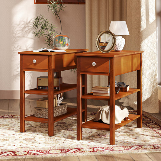 3-Tier Narrow End Table with Drawer and Storage Shelves Set of 2, Brown End & Side Tables Brown at Gallery Canada