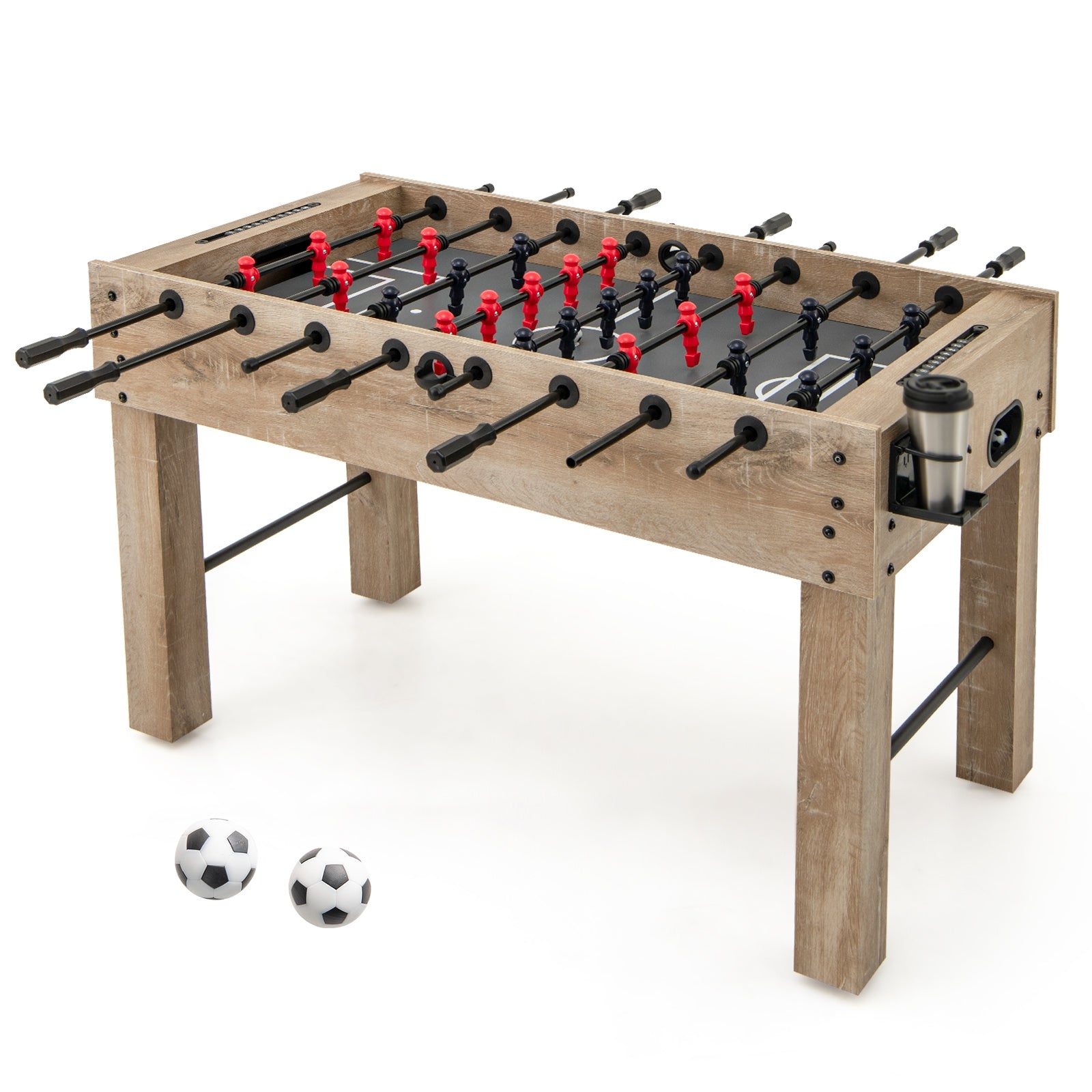 54 Inches Full Size Foosball Table with Legs 2 Balls and 2 Foldable Cup Holders for Kids Teens Adults, Natural Game Room Natural at Gallery Canada