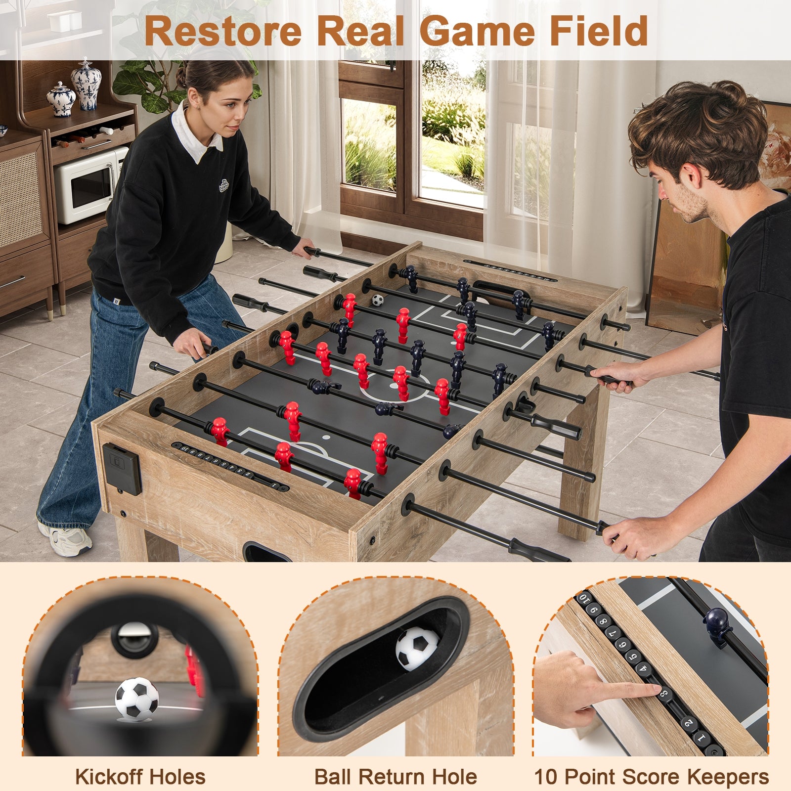 54 Inches Full Size Foosball Table with Legs 2 Balls and 2 Foldable Cup Holders for Kids Teens Adults, Natural Game Room at Gallery Canada