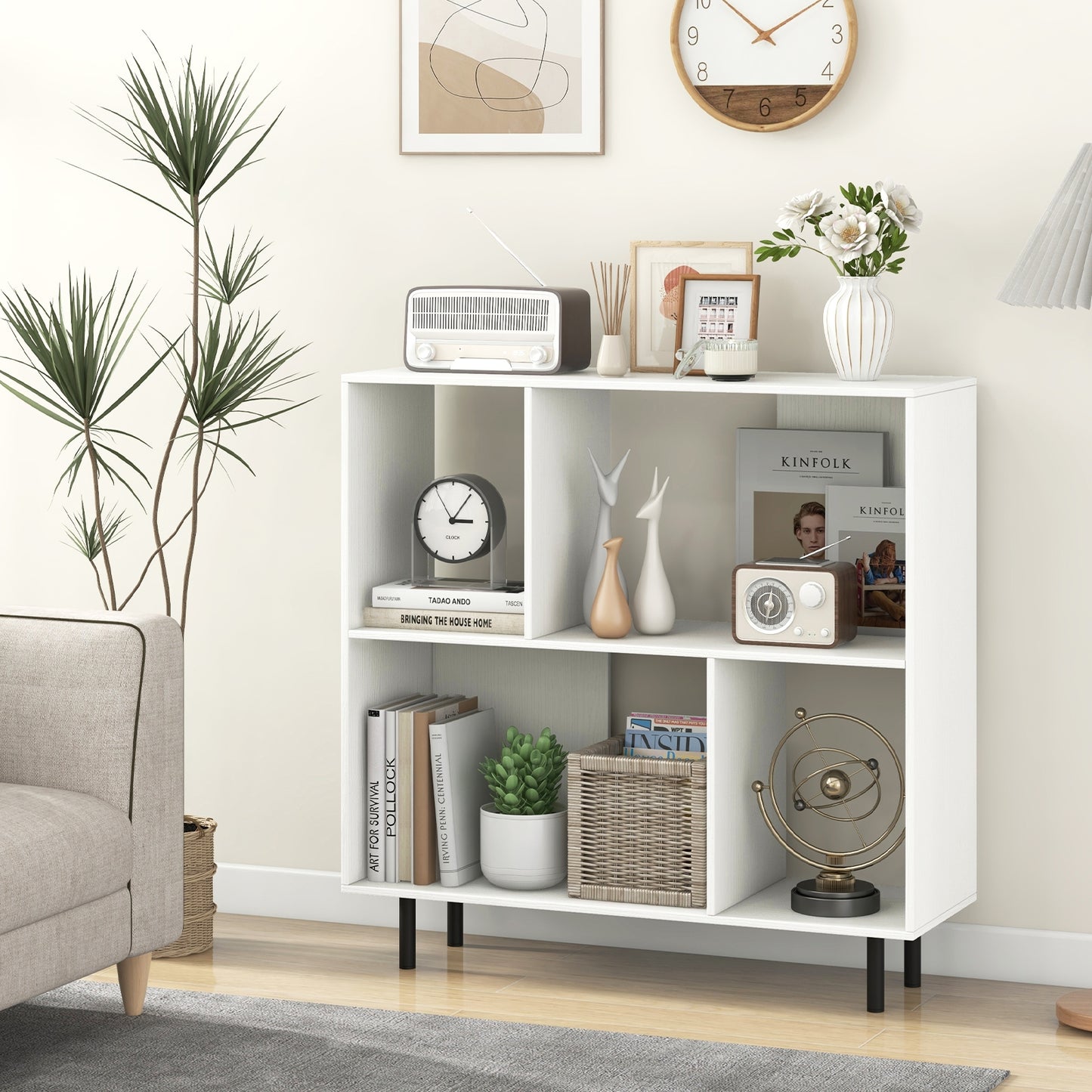 Open Shelf Bookcase with 4 Compartments, White Bookcases at Gallery Canada