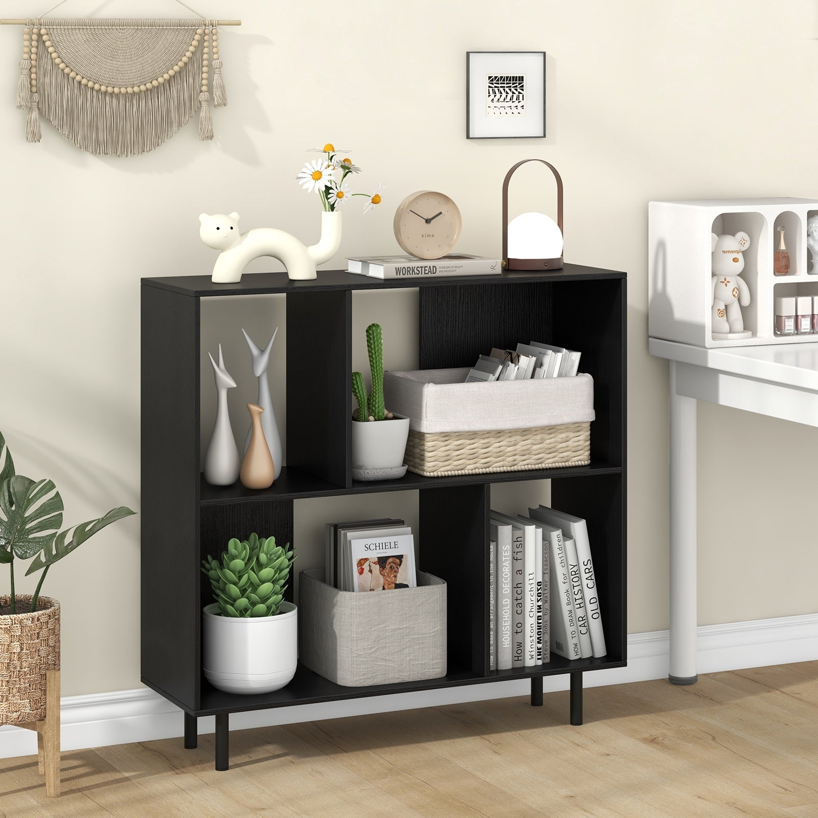 Open Shelf Bookcase with 4 Compartments, Black Bookcases at Gallery Canada