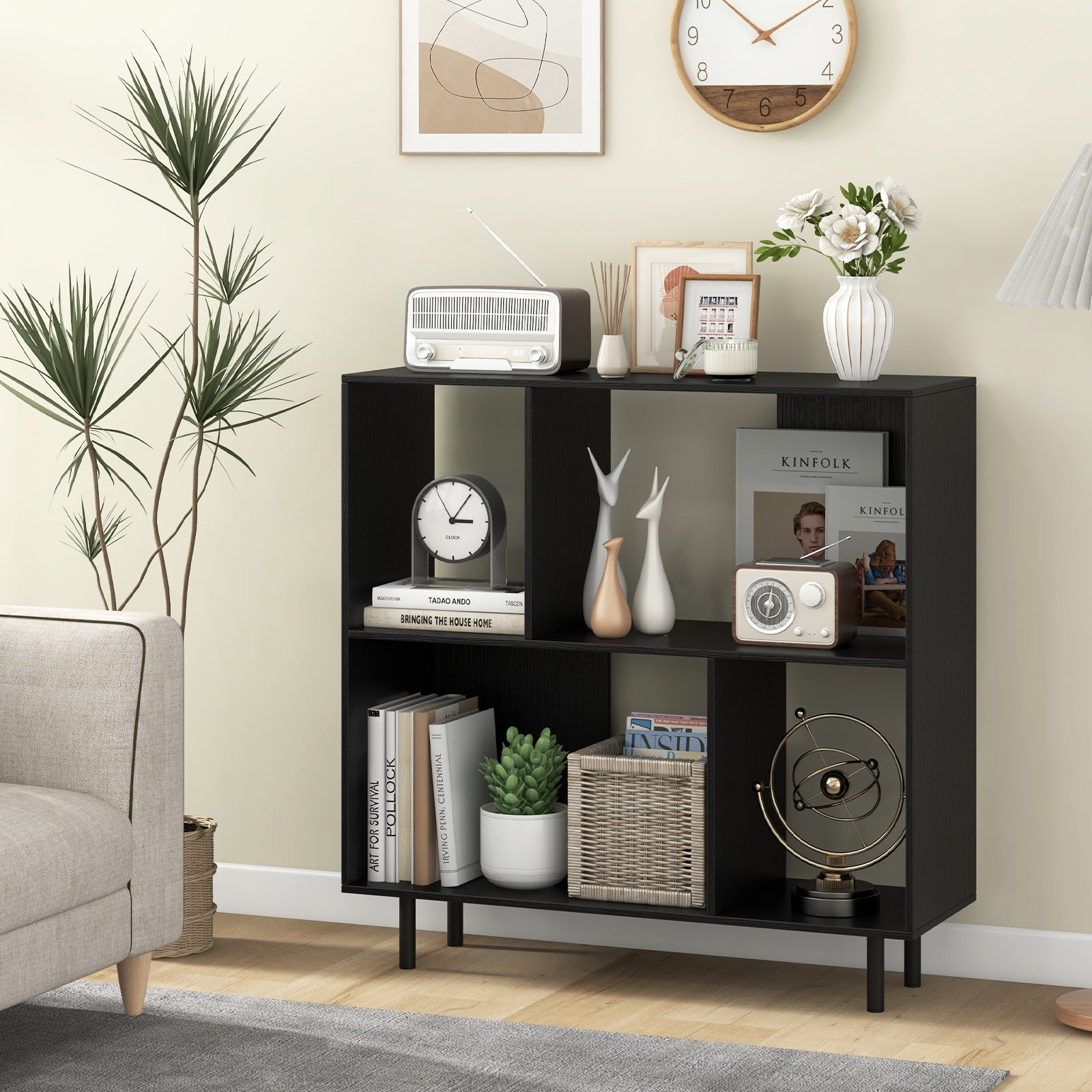 Open Shelf Bookcase with 4 Compartments, Black Bookcases at Gallery Canada