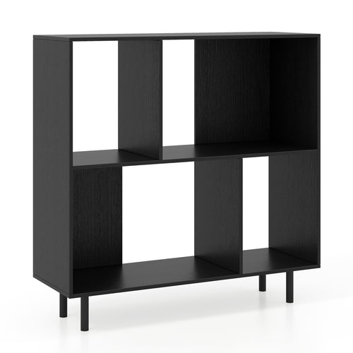 Open Shelf Bookcase with 4 Compartments, Black