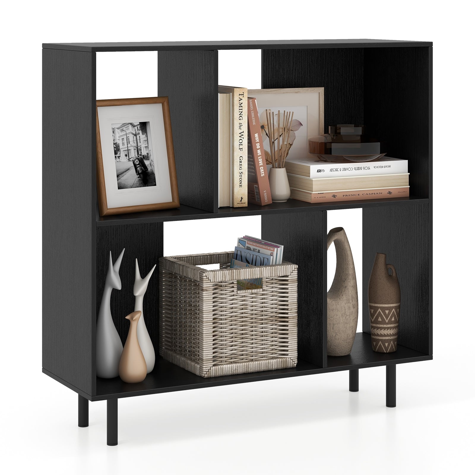 Open Shelf Bookcase with 4 Compartments, Black Bookcases at Gallery Canada